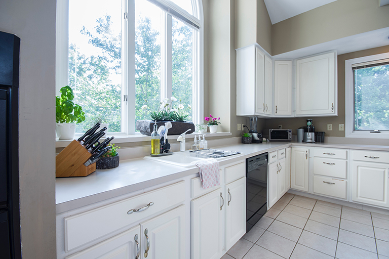 Kitchen decorated for home staging